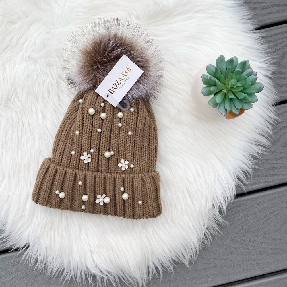 Pom Pom Beanie with Embellishments